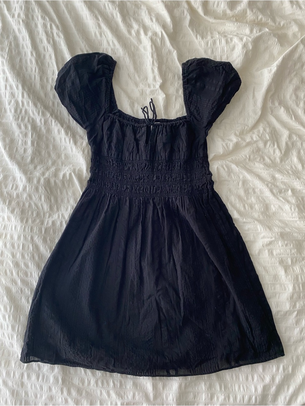 Sunday Black Puff Sleeve Smocked Mini Dress
